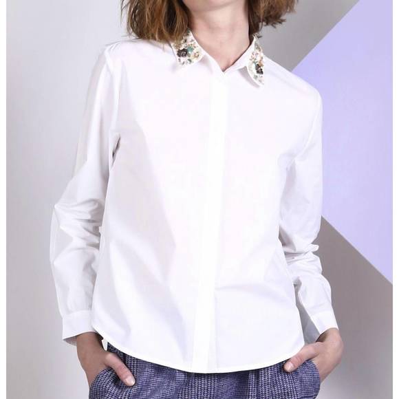 Vilagallo Women's Embroidered White Cotton Shirt 33443